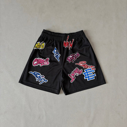 AURORA WASH SHORTS 'Multi Logo Black'